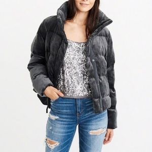 Abercrombie & Fitch size small grey/blue velvet puffer jacket.